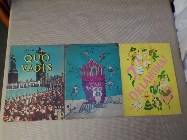 3 Vintage Movie Theatre Programs - Quo Vadis , Oklahoma & The Red Mill