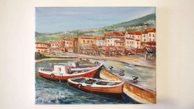 Quadro moderno marina olio su tela  dim 30x24cm dipinto a mano firmato Nuovo