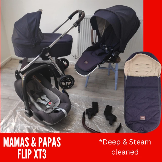 **DAMPFGEREINIGT** Mamas & Papas FLIP XT3 Kinderwagen Reisesystem DUNKELMARINE Kinderwagen