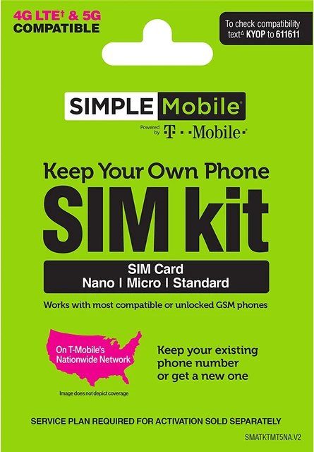 Simple Mobile Prepaid Sim Card Kit 4G LTE Network