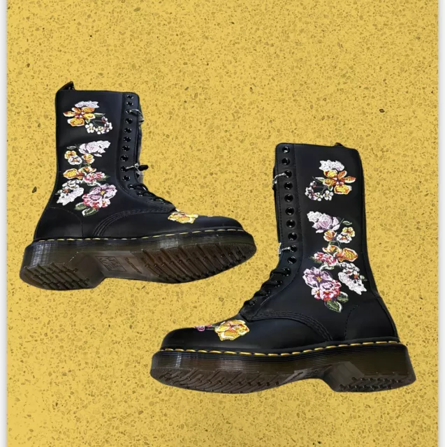 DR.MARTENS 1914 VONDA II Floral Leather Tall Combat  Boots Women’s SZ 5