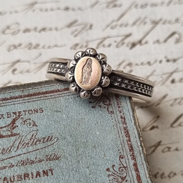 BAGUE ANCIENNE 1900 Vierge Or et Argent avec Bo te French Silver