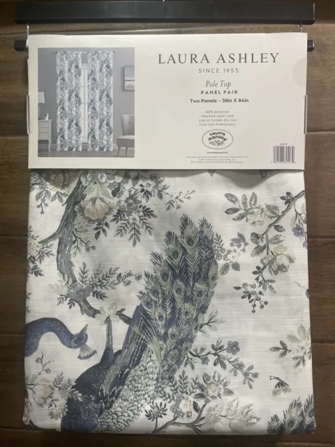 Laura Ashley Belvedere Peacock Drapes Window Panels Bird Floral Teal Cream 38x84