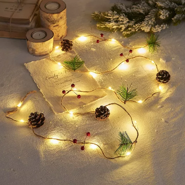 Christmas Decoration Pinecone Red Berry Garland String Lights Fairy Lights
