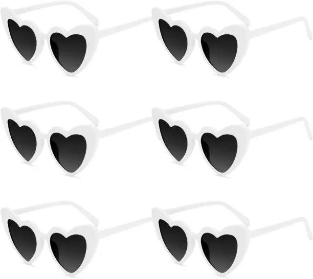 6Pcs Occhiali Da Sole Cuore Bianco, Occhiali Retro, Occhiali Da Sole Cuore Amore