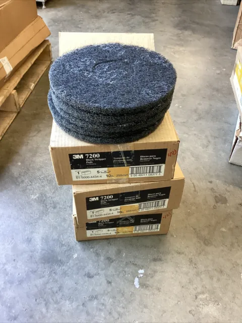 3 Boxes Of 5 Total Of 15 Pads Of 10” 3M 7200 Black Stripper Pads 61500044344