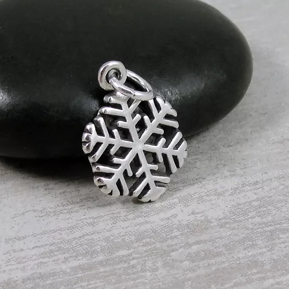 925 Sterling Silver Snowflake Charm - Snow Flake Winter Jewelry Pendant NEW