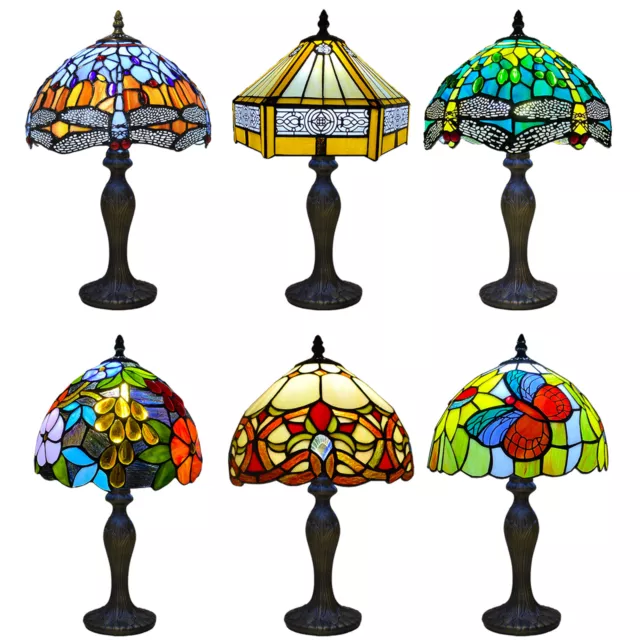 Tiffany Stil Tischlampe Buntglas Handarbeit Nachttischleuchte Schreibtischlampen UK