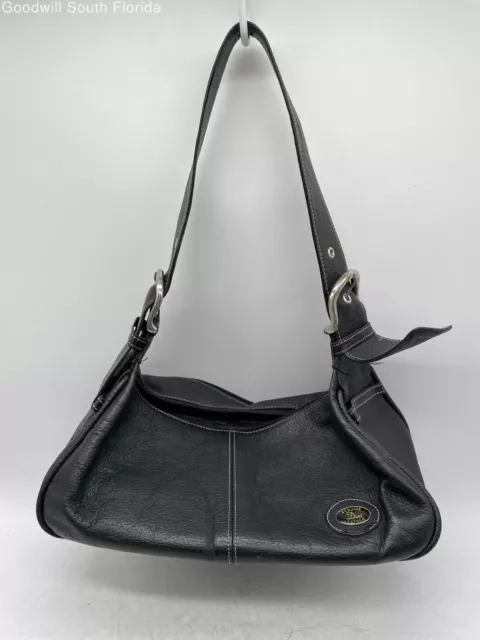 Dori Womens Black Genuine Leather Outer Pocket Adjustable Strap Shoulder Bag