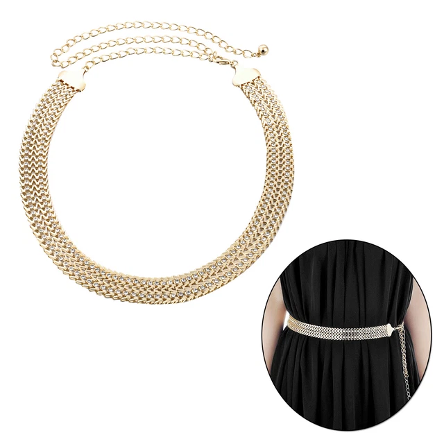 JSTHHTT Cintura a Catena da Donna in Vita con Strass Regolabile per Abiti, Jeans da Sposa - Argento JSTHHTT Cintura a Catena da Donna in Vita con Strass Regolabile per Abiti, Jeans da Sposa - Argento