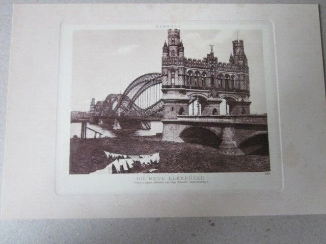 Hamburg und Umgebung 1895 Die neue Elbbrücke Kupferdruck