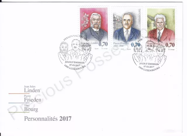 Luxembourg Fdc First Day Cover 2017 Personalities Linden, Frieden, Bourg