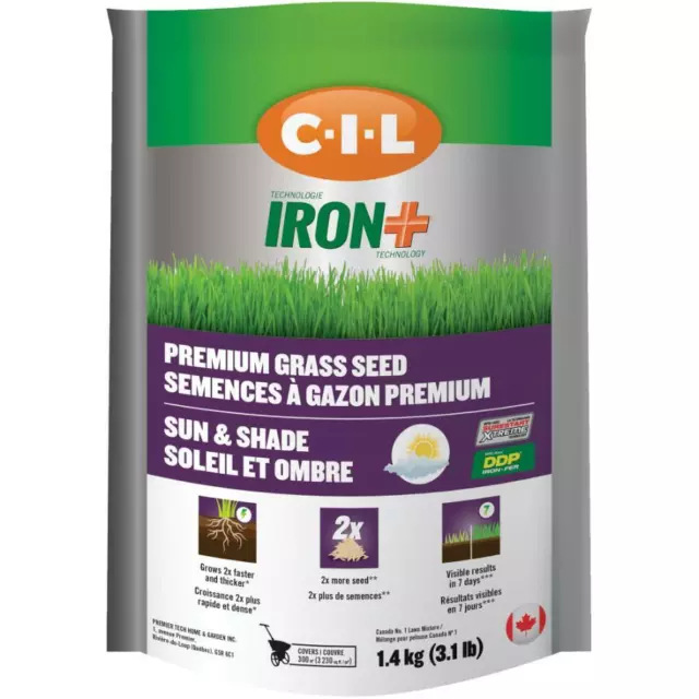 CIL Iron+ Premium Grass 2338090 Seed Sun and Shade Grass 1.4KG Outdoor Seed Turf