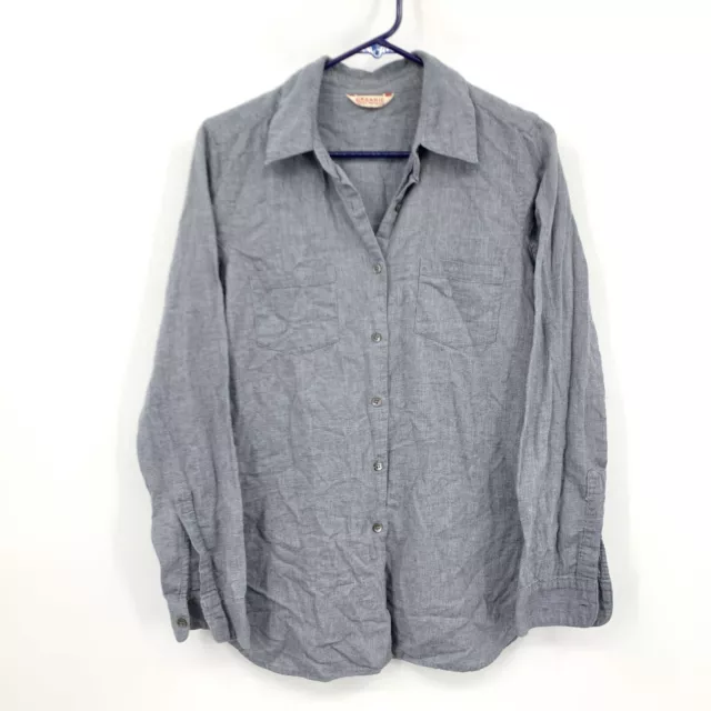 John Patrick Organic Women Size Medium Shirt Button Down Top Blue Chambray