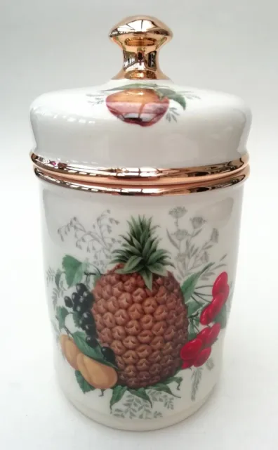 Vintage Braunton Studio Ceramics Lidded Storage Pot Jar With Fruit Pattern