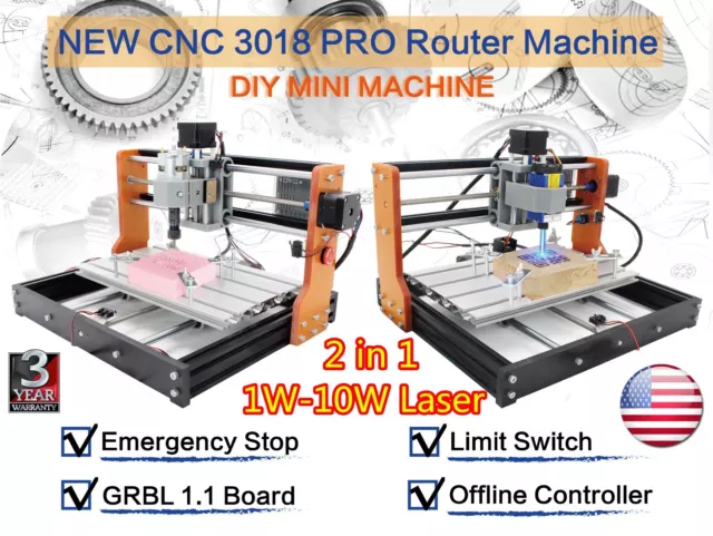 【USA】3018 Pro CNC Router 5.5W 10W 15W Laser Engraving Machine+Limit Switch+Estop