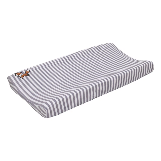 Little Love by NoJo Lil Fox - Grey, White Stripe Plush Changing Pad Cover with O