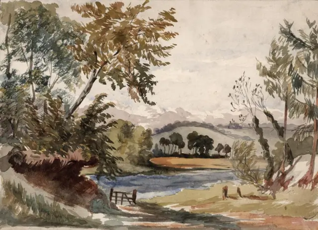 Antique Watercolour Painting - English Landscape - 19th Century