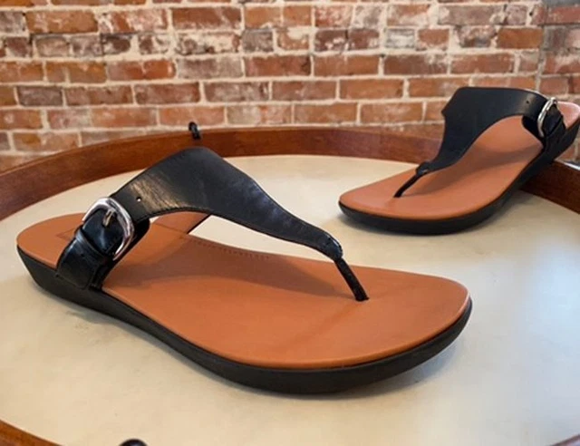 FitFlop Black Leather Banda II Buckle Thong Comfort Sandal 9 41 New
