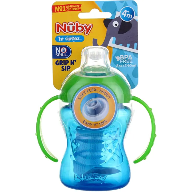 2 Pack Nuby Two-Handle No-Spill Super Spout Grip N' Sip Cup, 8 Ounce, Colors ...
