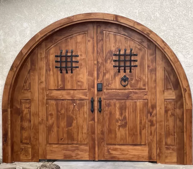 Rustic solid alder arched door gate wood story book castle winery hardware