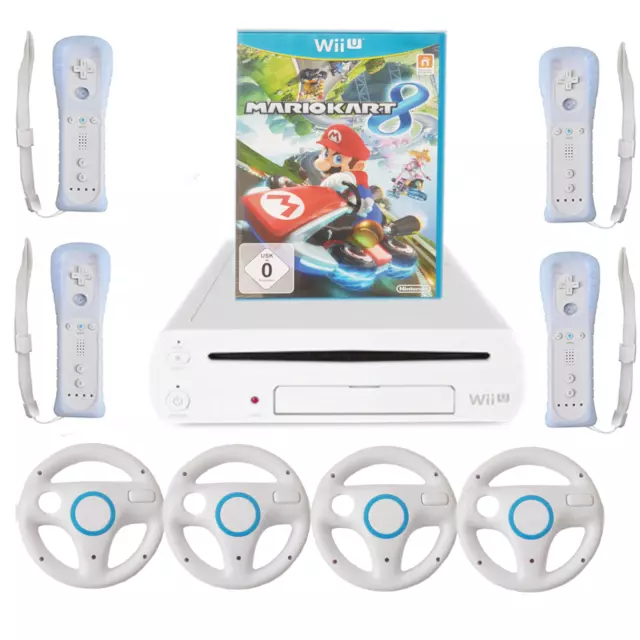 Nintendo Wii U Konsole mit Mario Kart 8, Remote Controller (Neu) + Lenkrad