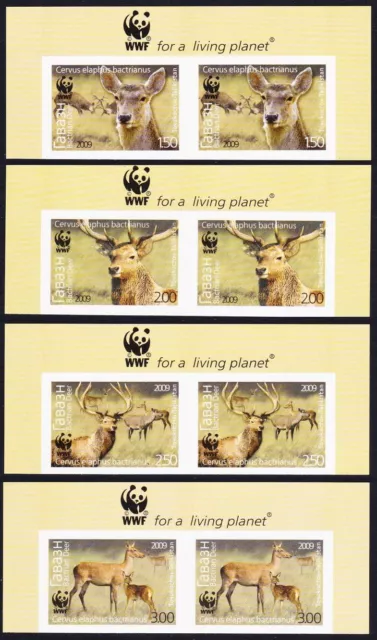 Tajikistan WWF Bactrian Deer 4v Top Imperf Pairs WWF Logo 2009 MNH