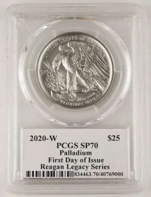 2020 W $25 Eagle 1 Oz Palladium Eagle Uncirculated Coin PCGS SP70 FDOI Reagan