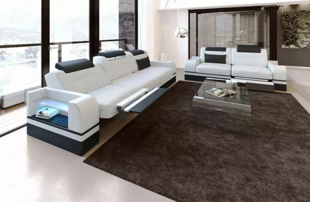 Sofagarnitur Ledersofa Design PARMA 3er 2er Sitzer Weiß Ledercouch LED Modern