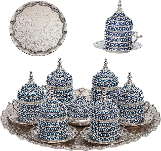27 Pc Ottoman Turkish Greek Arabic Coffee Espresso Serving Cup Saucer (Evil Eye)