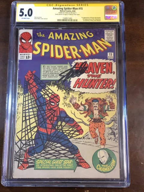 Amazing Spider-Man #15 (1963) - 1st Kraven! Stan Lee Signature! SS - CGC 5.0
