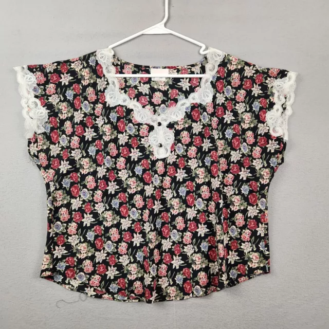 Vintage Adonna Floral Shirt Short Sleeve Women’s 70’s 80’s Flowers Sz L