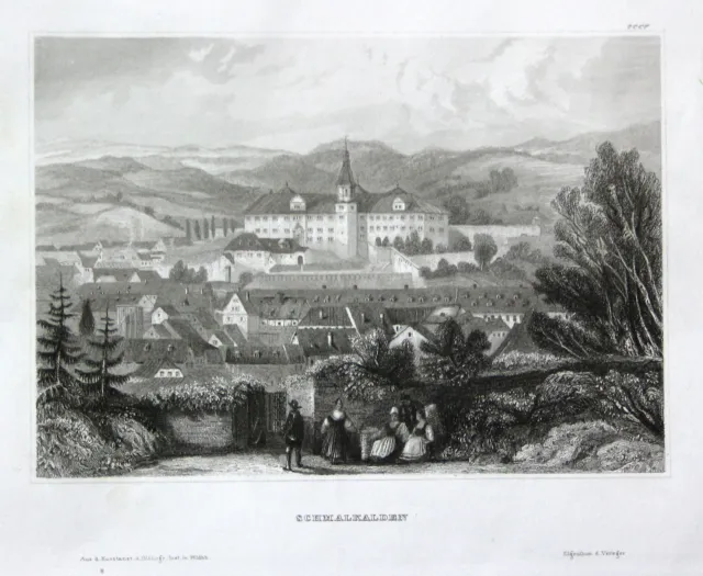 Schmalkalden Turingia, Germania Vista View Incisione Acciaio Engraving 1840