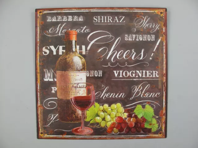 9977662 Murale Targa di Latta Vintage Cheers Vino Wine 30x30cm