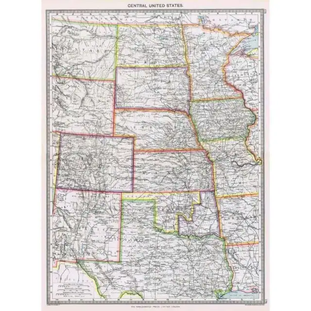 Antique Map 1906 - Central United States of America - Harmsworth Atlas