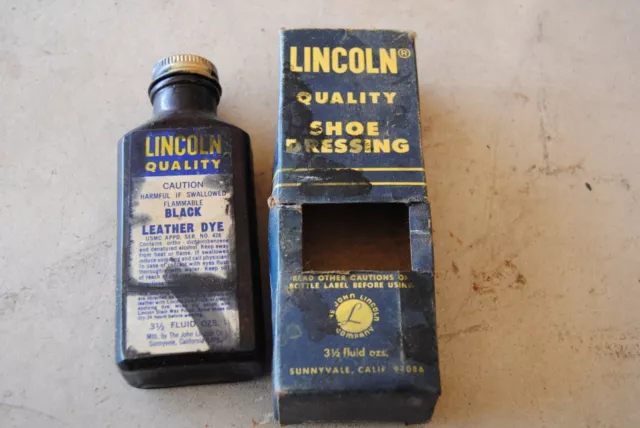 vintage antique lincoln shoe dressing bottle in original box