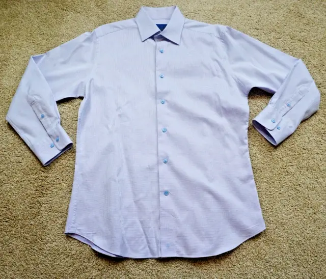 David Donahue Trim Fit Dress Shirt Mens 16 32/33 Purple Twill Button Up Cotton