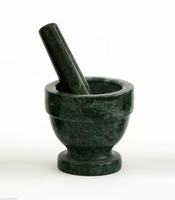 Mortero En Mármol Verde Con Maja Green Marble + Mano de Florero 10X10CM