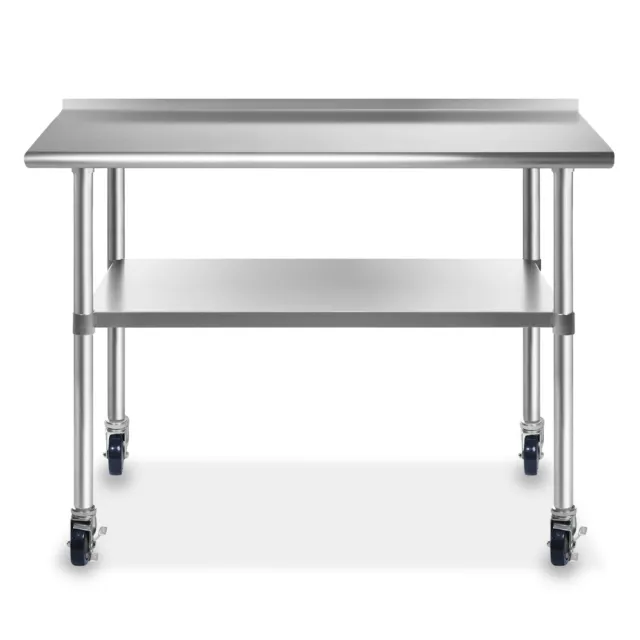 Stainless Steel Commercial Kitchen Prep Table w Backsplash Casters - 24" x 48"