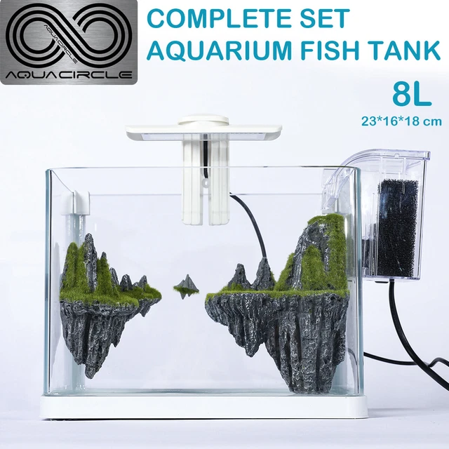 Aquarium Fish Tank Curved Glass RGB LED Light Complete Set Filter Pump 8 L