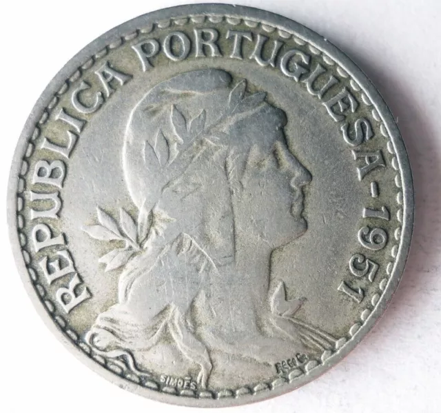 1951 PORTUGAL ESCUDO - Excellent Coin - FREE SHIP - Bin #341
