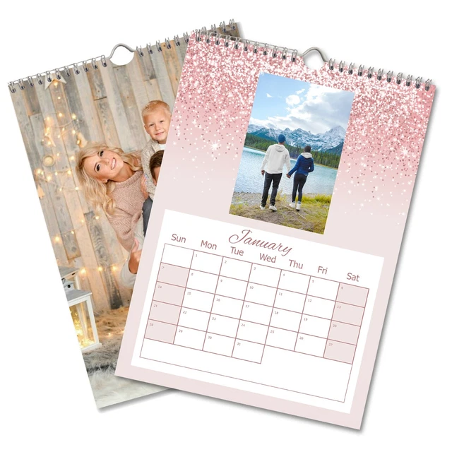 PERSONALISED CALENDAR A4 2025, Photo Wall calendars, Wall Planner, Pink