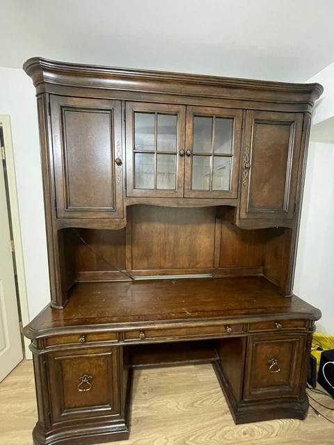 Computer desk with hutch, 2 drawers, study lights, and keyboard stand Computer desk with hutch, 2 drawers, study lights, and keyboard stand