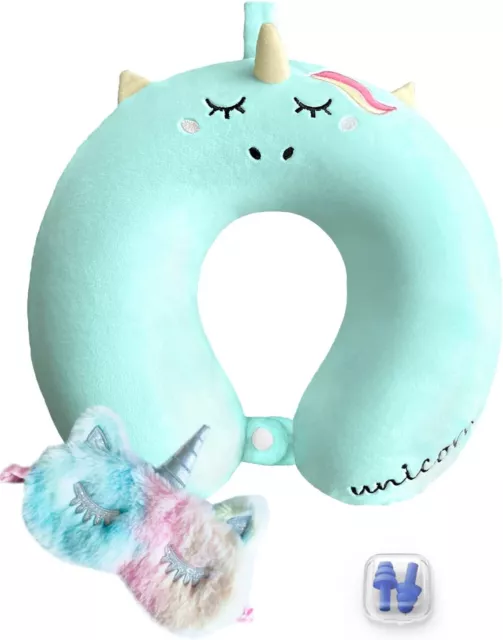 urnexttour Travel Neck Pillow for Kids, Unicorn Memory Foam Pillow with Cute Sle