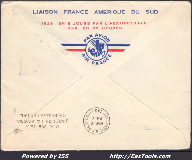 France Pa N°23 En Paire Sur Lettre Par Avion Avec Cad De Paris Du 07/03/1948 2