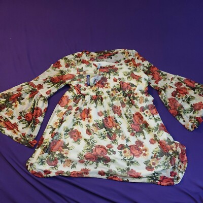 NWT Planet Motherhood Maternity Blouse Red Floral Size L flare Arms