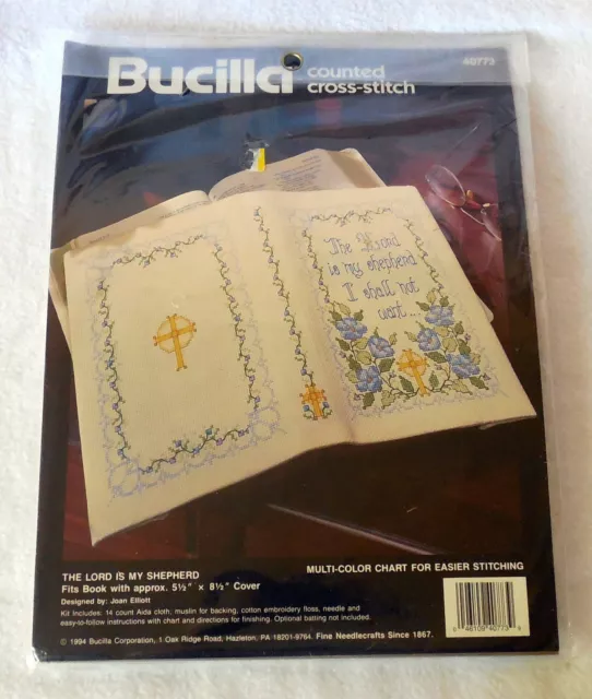 1994 BUCILLA Contado Punto de Cruz Kit Cubierta de la Biblia Salmo 23 Joan Elliott