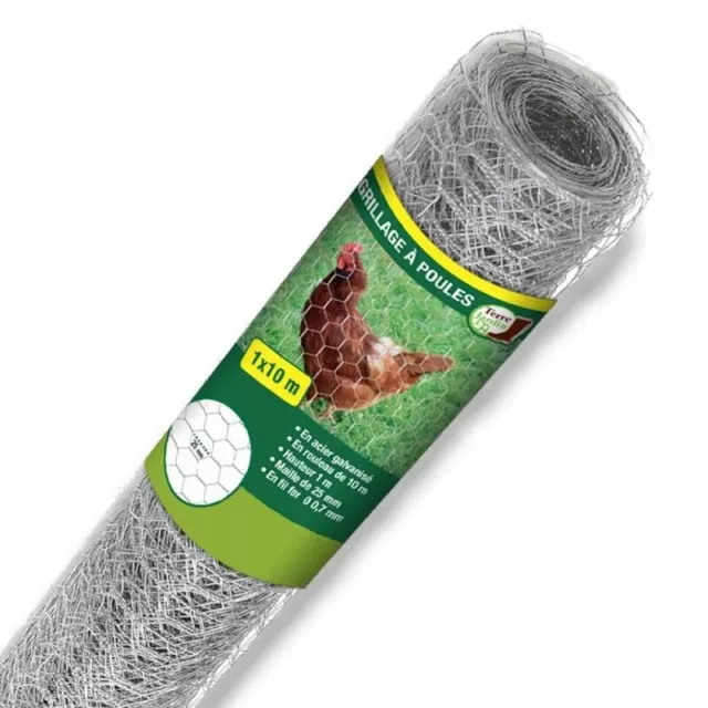 Grillage À Poule 1X10 M Mailles Acier Renforcé Ø 0.7 Mm Ref 4672