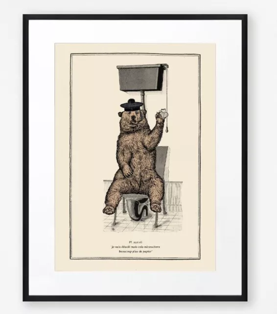 Funny Bear Art Print, Vintage Bear Poster, Quirky,  Surreal Animal Bathroom Art