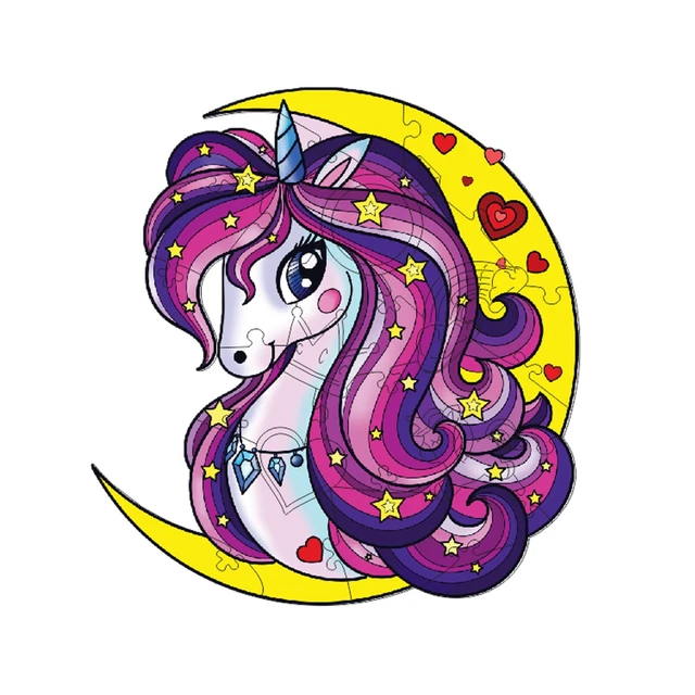 Wooden Jigsaw Puzzle with Unique Cut Details - 35 pieces- Magic Unicorn